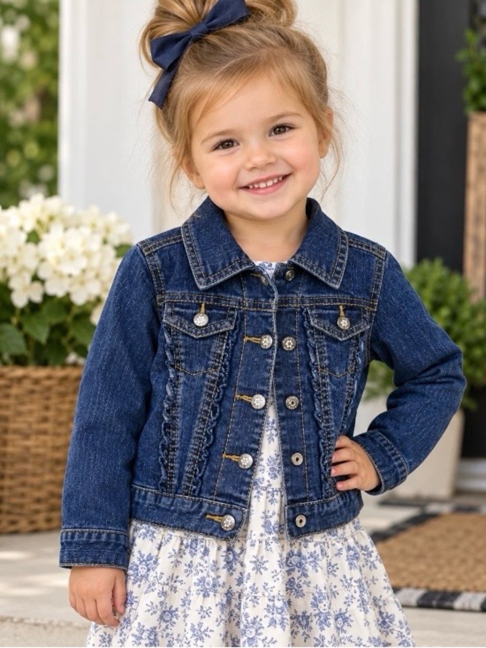 Est. 1989 Place Girls Denim Jacket 3T Ruffle Snap Front Cotton Blend Blue